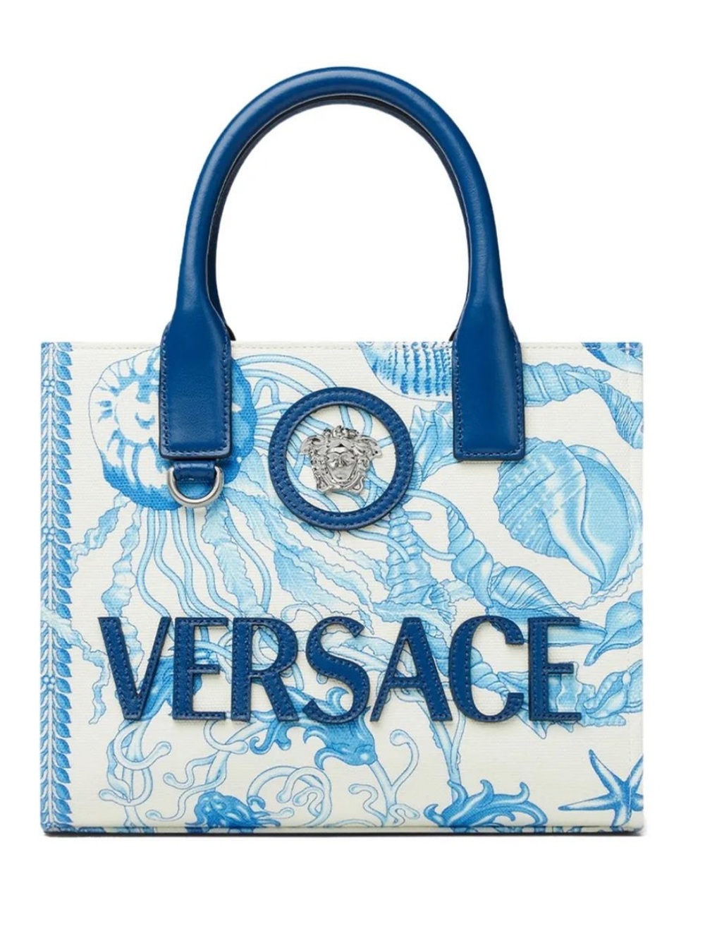 Versace White and Blue Mini La Medusa Underwater Tote